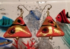 Coral Colored Triangle Earrings with Gold Foil
